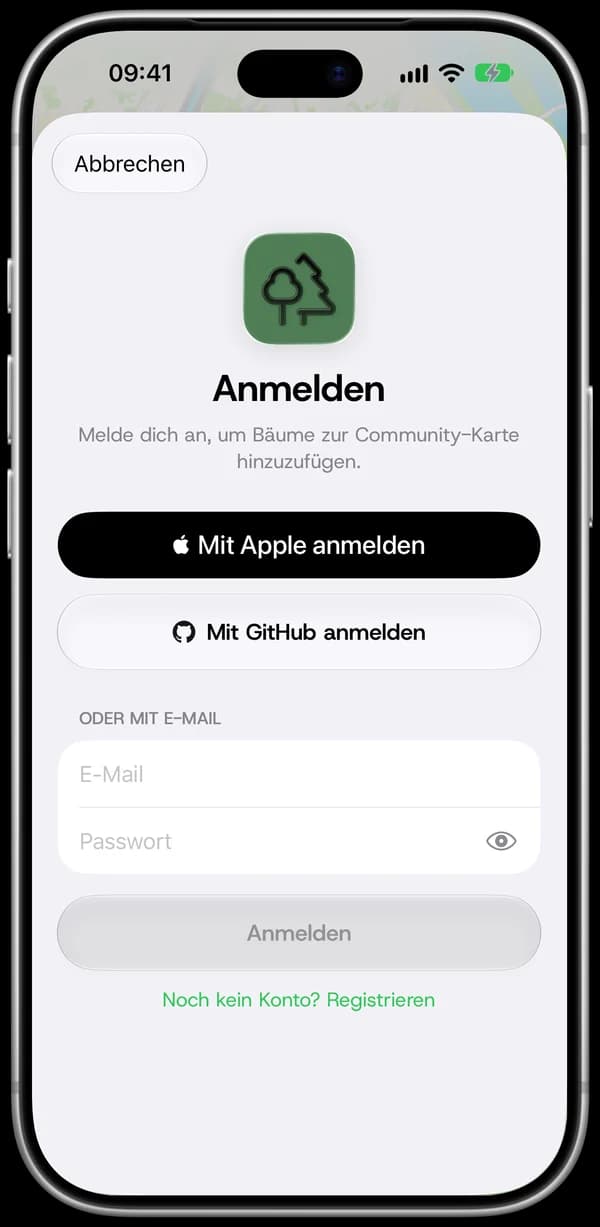 Anmeldung mit Apple, GitHub oder E-Mail
