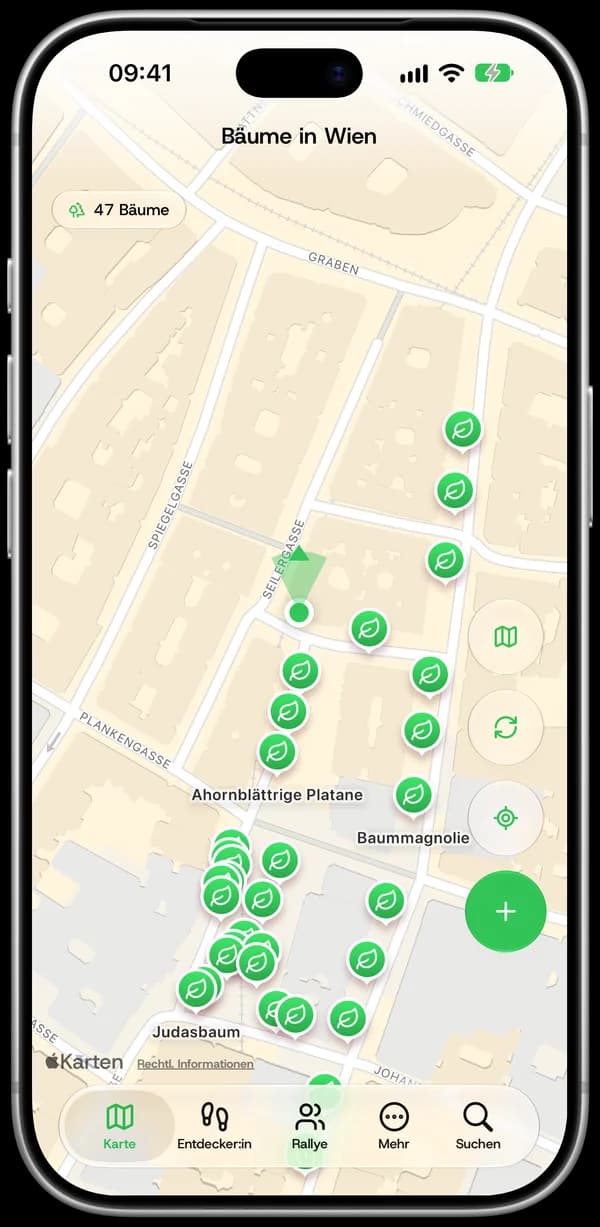 Karte mit Bäumen in der Wiener Innenstadt